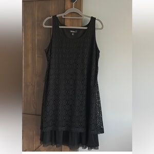 S.L. Fashions Little Black Dress with Lace Eyelet Overlay